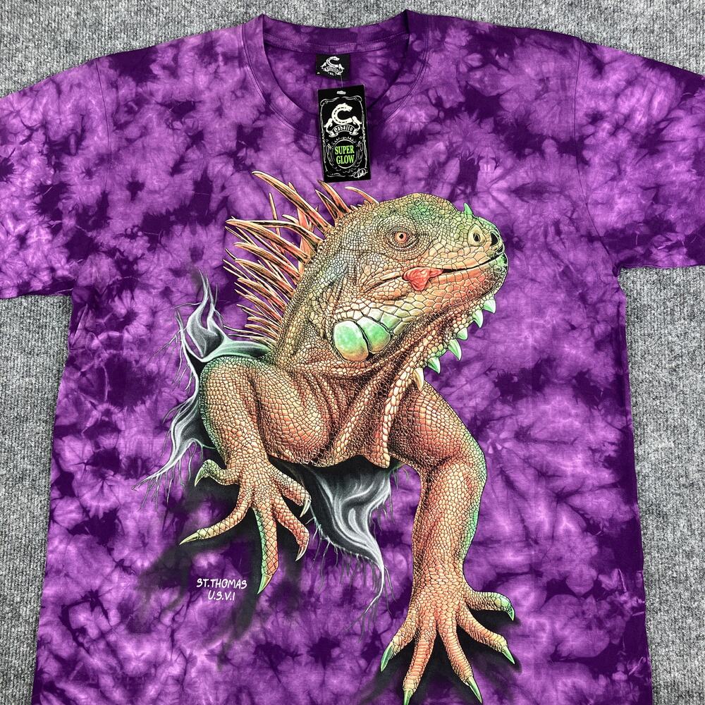 Caballo Tie-Dye T-Shirt Men's XL Purple Iguana Graphic Super Glow Short Sleeve